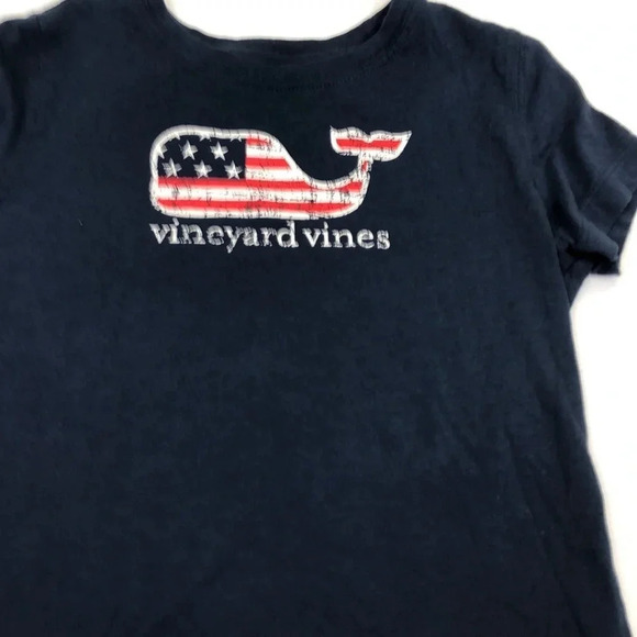 VINEYARD VINES EUC GIRLS NAVY BLUE TSHIRT TOP SHIRT FLAG SUMMER RED SIZE XS 5 6 - Picture 1 of 3